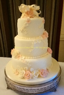 Peach Rose Cascade Wedding Cake, Anne's Cakes For All Occasions, Sudbury Wedding Cakes, Suffolk Wedding Cakes